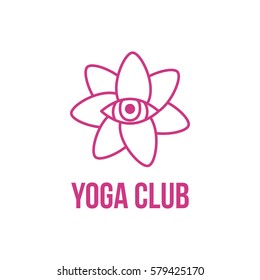 Yoga sport club violet logo design template with flower, letter Y.