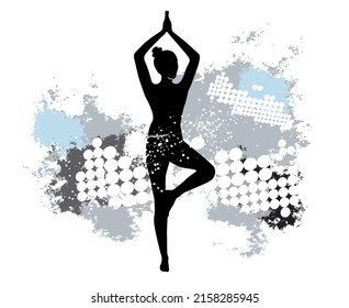 Yoga sport and hobby graphic with dynamic background.