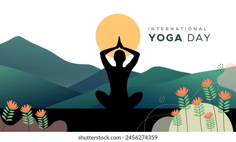 Yoga sport silhouette illustration design, international yoga day celebration concept. physical fitness. silhouette of person meditating, fitness day