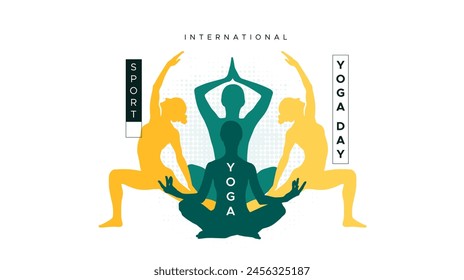 Yoga sport silhouette illustration design, international yoga day celebration concept. physical fitness. silhouette of person meditating, fitness day