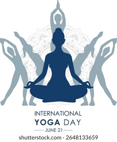 Yoga sport silhouette illustration design, international yoga day celebration concept. physical fitness. silhouette of person meditating, fitness day