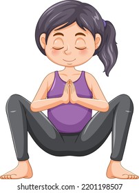 Yoga Squat Pose Cartoon Character Illustration