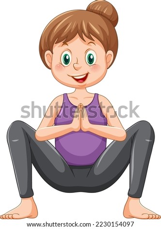 Yoga squat pose cartoon character illustration