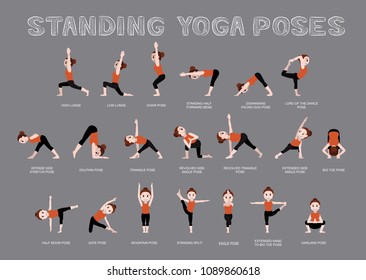 Yoga Standing Poses Vector Illustration