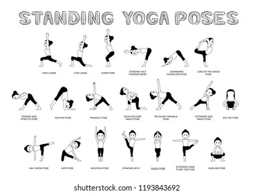Yoga Poses Kid Vector Illustration Monochrome Stock Vector (Royalty ...