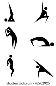 Yoga stick figure icon set isolated on a white background.
