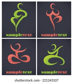 yoga stickers, emblems on dark background