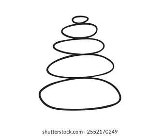  Yogasteine stapeln Doodle handgezeichnetes Symbol. Umrisszeichnung ausgeglichenes Zen-Stein-Linien-Clipart-Symbol. Kurkugeln schwarz-weiß grafische Linie Illustration. Vektorgrafik