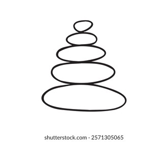  Yoga stones stack doodle hand drawn icon. Outline drawing balanced zen stone line clipart symbol. Spa pebbles black and white graphic line illustration. Vector illustration