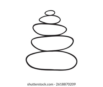  Yoga stones stack doodle hand drawn icon. Outline drawing balanced zen stone line clipart symbol. Spa pebbles black and white graphic line illustration. Vector illustration