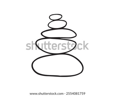  Yoga stones stack doodle hand drawn icon. Outline drawing balanced zen stone line clipart symbol. Spa pebbles black and white graphic line illustration. Vector illustration