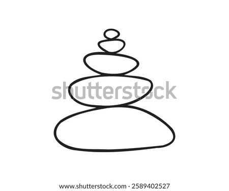  Yoga stones stack doodle hand drawn icon. Outline drawing balanced zen stone line clipart symbol. Spa pebbles black and white graphic line illustration. Vector illustration