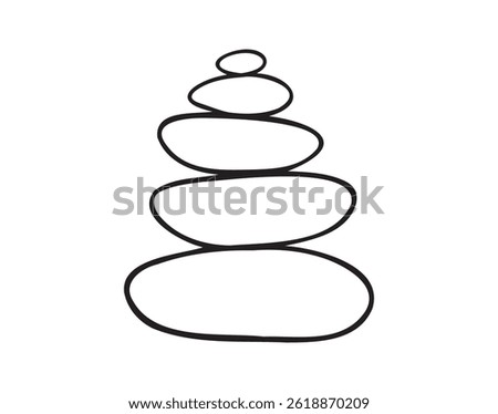  Yoga stones stack doodle hand drawn icon. Outline drawing balanced zen stone line clipart symbol. Spa pebbles black and white graphic line illustration. Vector illustration