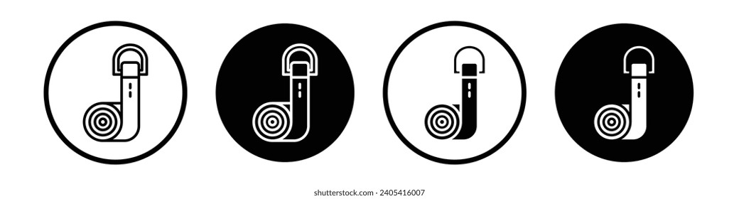 Yoga strap icon set. rolled pilates fitness belt vector symbol in black filled and outlined style.