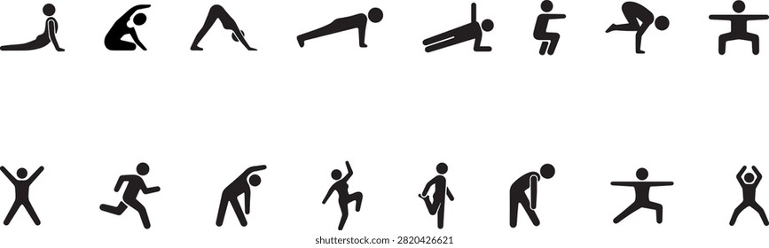 Yoga and stretching set vector icon, fitness poses and body warmup symbol.	
