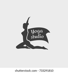 Yoga Studio Badge. Design symbol with a woman doing yoga exercise. This logo can be used for social network and web advertising or brand promotion.