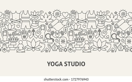 Yoga Studio Banner Concept. Vector Illustration of Outline Design.