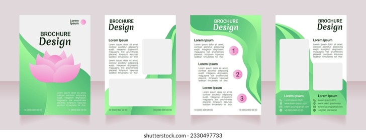 Yoga studio blank brochure design. Template set with copy space for text. Premade corporate reports collection. Editable 4 paper pages. Robot Medium, Light, Merienda Bold fonts useds