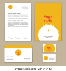 Yoga studio branding set. Mock-up.  Company logo design.