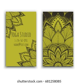 Yoga studio business card with green mandala design