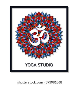 Yoga studio business template with chakra pictogram. Vector illustration.