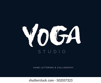 Yoga studio concept logo design. Elegant hand lettering for your design. Can be printed on greeting cards, paper and textile designs, etc.