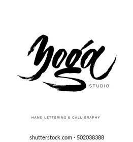 Yoga studio concept logo design. Elegant hand lettering for your design. Can be printed on greeting cards, paper and textile designs, etc.