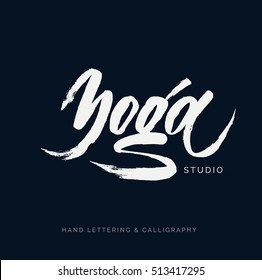 Yoga studio concept logo design. Elegant hand lettering for your design. Can be printed on greeting cards, paper and textile designs, etc.