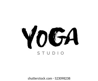 Yoga studio concept logo design. Elegant hand lettering for your design. Can be printed on greeting cards, paper and textile designs, etc.