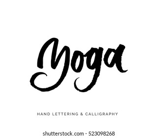 Yoga studio concept logo design. Elegant hand lettering for your design. Can be printed on greeting cards, paper and textile designs, etc.