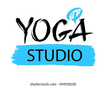 Yoga studio concept logo design. Elegant hand lettering for your design. Can be printed on greeting cards, paper and textile designs, etc. Modern brush calligraphic style. Vector