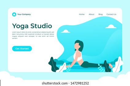 Yoga Studio Concept Vector Flat Illustration for landing page, wallpaper, background, banner, advertising, web, business