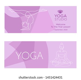 Yoga studio continuous one line vector invitation template