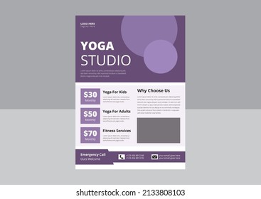 Yoga Studio Flyer Template. Fitness Training Flyer Design Template, Yoga Online Class Flyer Template, Cover, Poster, Leaflet Design.