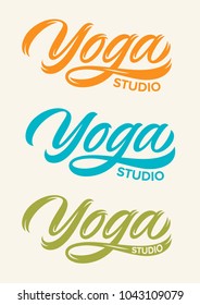 yoga studio, handwritten text, calligraphy, lettering, set