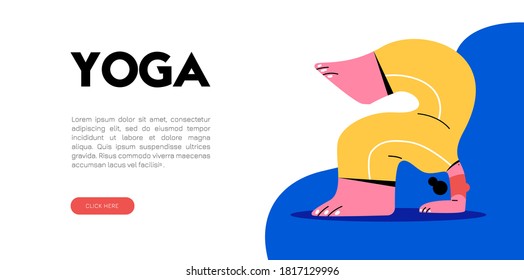 Yoga studio. Healthy lifestyle, training and sports. Exercises for stress relief and relaxation. Flat vector illustration.