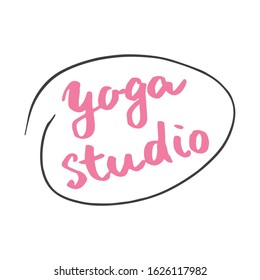 Yoga studio Lettering label. Calligraphic Hand Drawn yoga sketch doodle. Vector illustration.