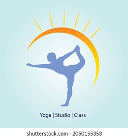 Yoga Studio logo concept. Yoga classes Sunrise in the background.