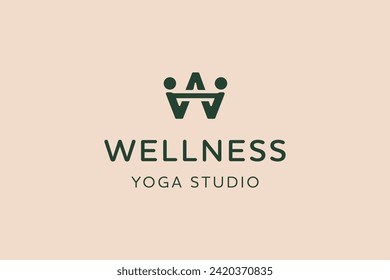 yoga studio logo, crafted with the letter "W," depicts two figures gracefully intertwined in Partner Navasana (Boat Pose). Their synchronized pose signifies strength, balance, and unity.