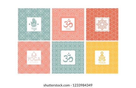 Yoga studio logo design set, creative template for label, badge or emblem vector Illustration