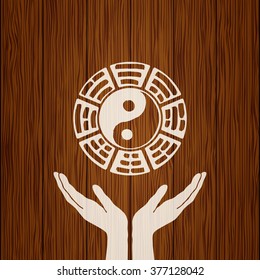 Yoga studio logo of the elements of the book changes. Yin Yang (chalk texture). The image can be used to print maps, posters, as a background, advertising, logos