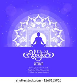 Yoga studio logo with mandala design. Banner design for yoga classes. Yoga,spa, oriental practice theme