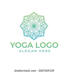 Yoga studio logo with mandala isolated on white background.Vector illustration.