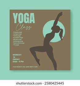 Yoga studio or meditation class editable social media posts, ads, banner or social media square flyer or poster template with yoga girl poses illustration background design