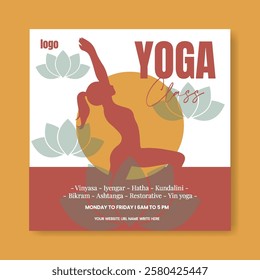 Yoga studio or meditation class editable social media posts, ads, banner or social media square flyer or poster template with yoga girl poses illustration background design