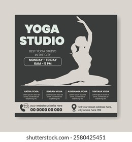 Yoga studio or meditation class editable social media posts, ads, banner or social media square flyer or poster template with yoga girl poses illustration background design