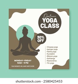 Yoga studio or meditation class editable social media posts, ads, banner or social media square flyer or poster template with yoga girl poses illustration background design