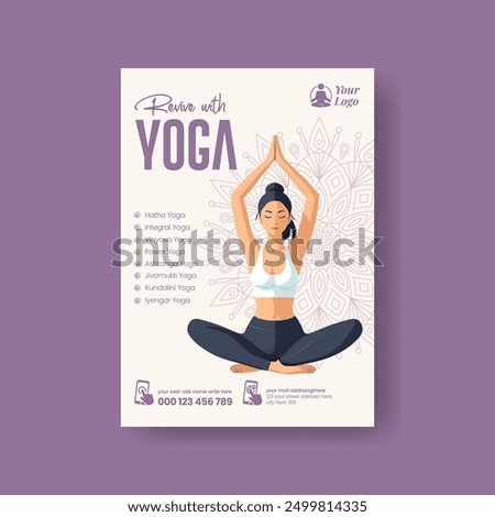 yoga studio print flyer or poster template with yoga girl pose illustration