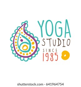 Yoga studio since 1985 logo, colorful hand drawn vector illustration