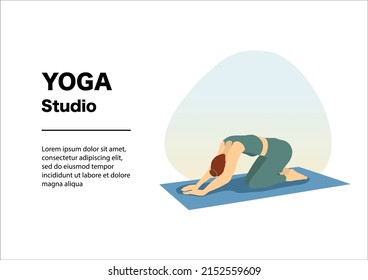 Yoga studio template, banner. woman in yoga pose vector illustration isolated on white background. Relax, fitness exercise logo. Wellness, healthy lifestyle concept
